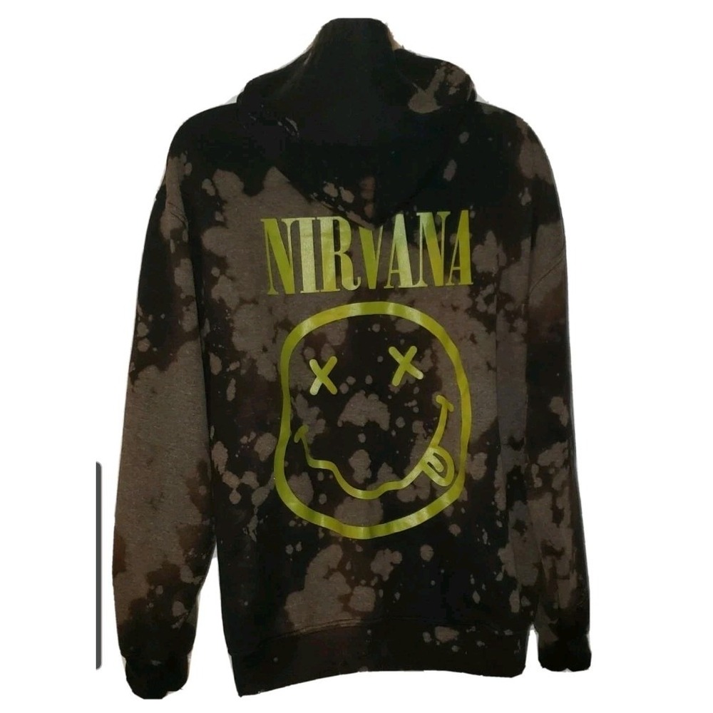 Nirvana Grunge Bleach Distress Kurt Cobain Pullover Hoodie‎ Smiley Face Men's M